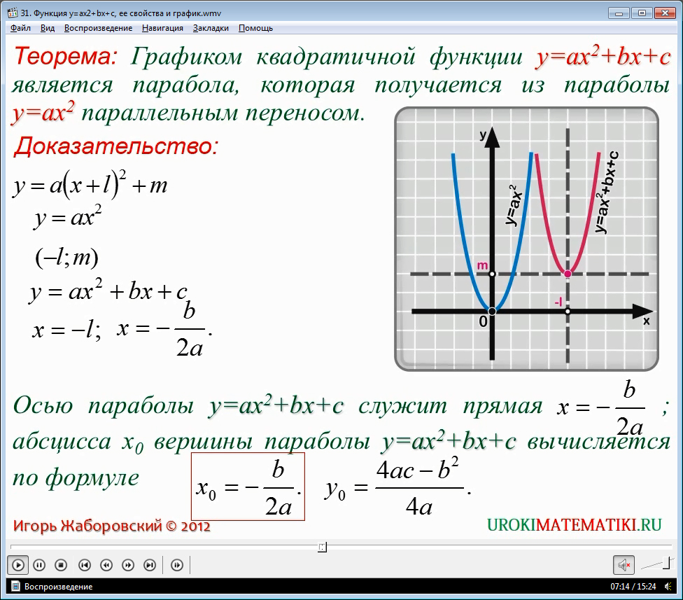 Урок "Функция y=ax^2+bx+c, её свойства и график"