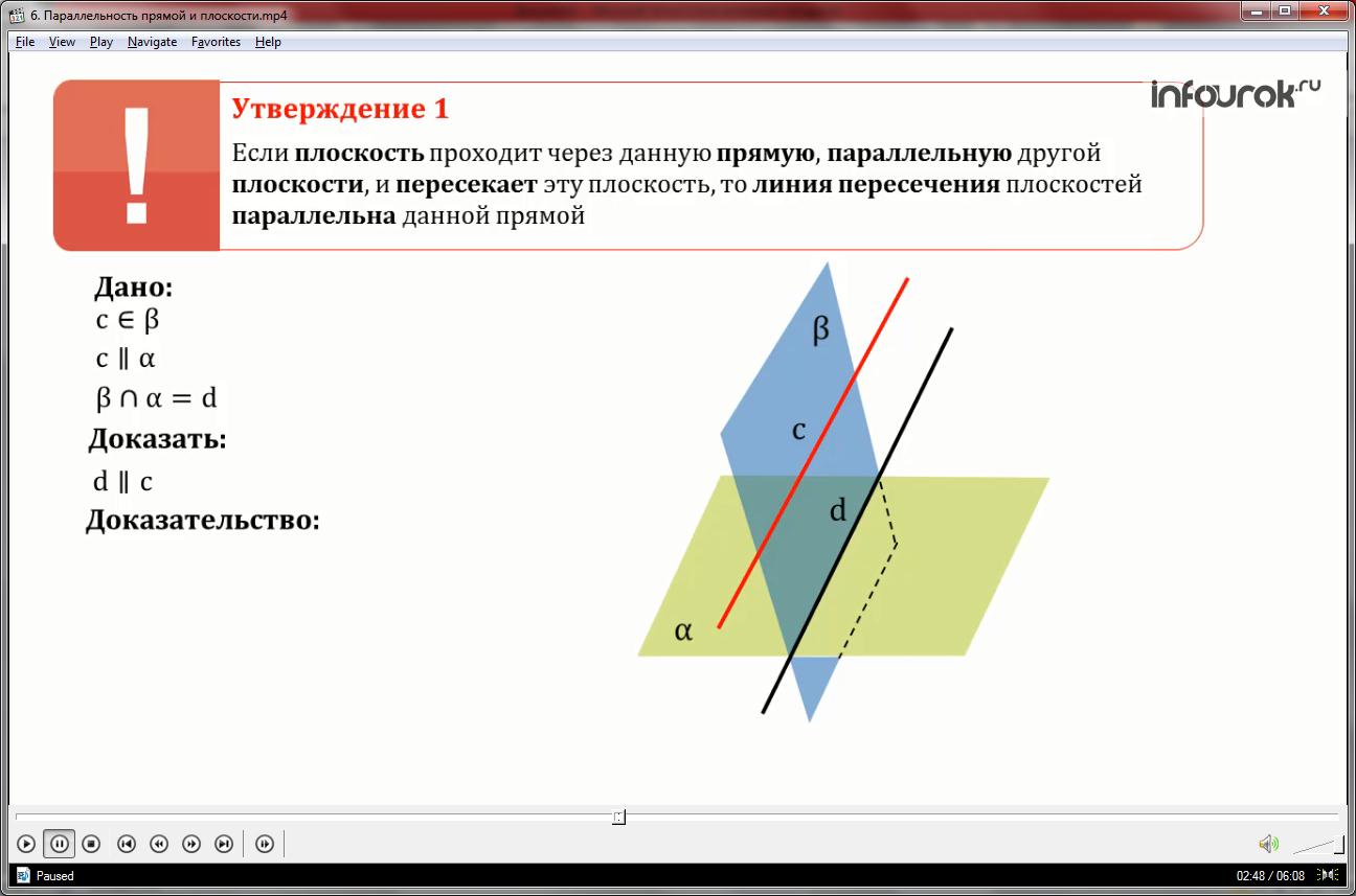 Урок «Параллельность прямой и плоскости»