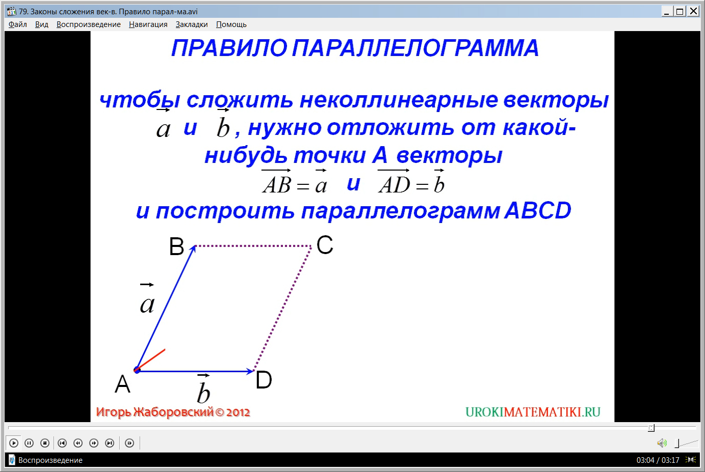 Урок "Законы сложения векторов. Правило параллелограмма"